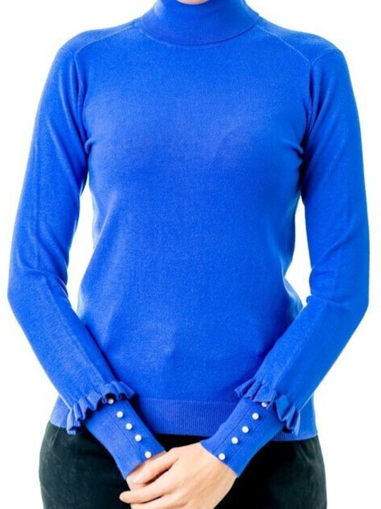 Raniami Women's Blouse Long Sleeve Turtleneck Blue