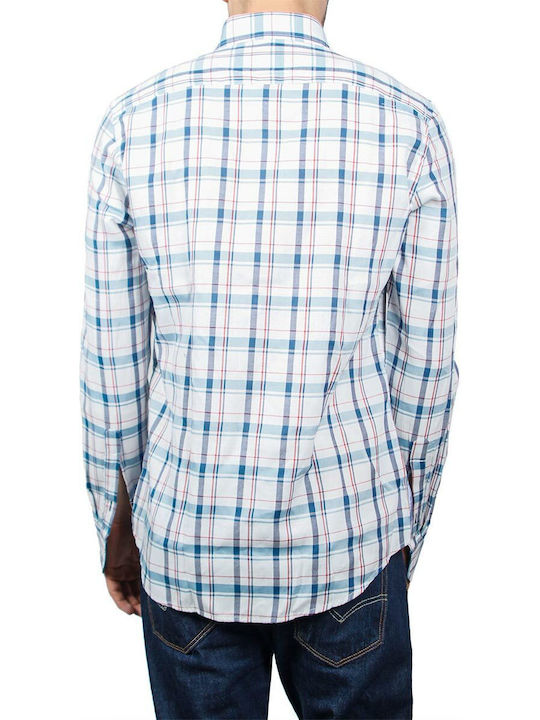 Missone Men's Shirt Long Sleeve Cotton Checked white-blue