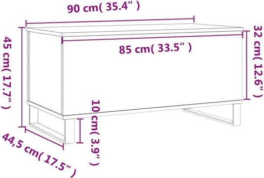 Rectangular Central Wooden Coffee Table with Lifting Mechanism Sonoma Oak W90xD44.5xH45cm