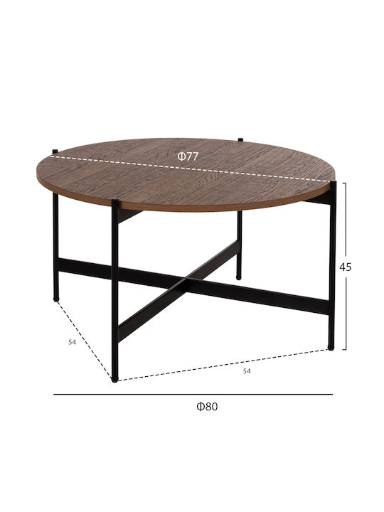 Round Coffee Table Wooden Walnut / Black L80xW80xH45cm.