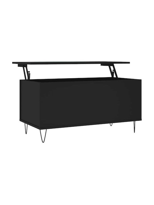 Rectangular Wooden Coffee Table with Lift Top Black L90xW44.5xH45cm