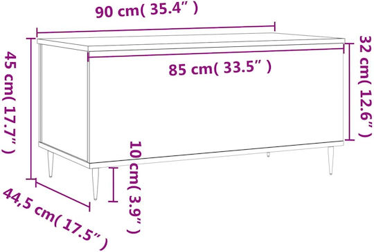 Rectangular Central Wooden Coffee Table with Lifting Mechanism Black M90xW44.5xH45cm