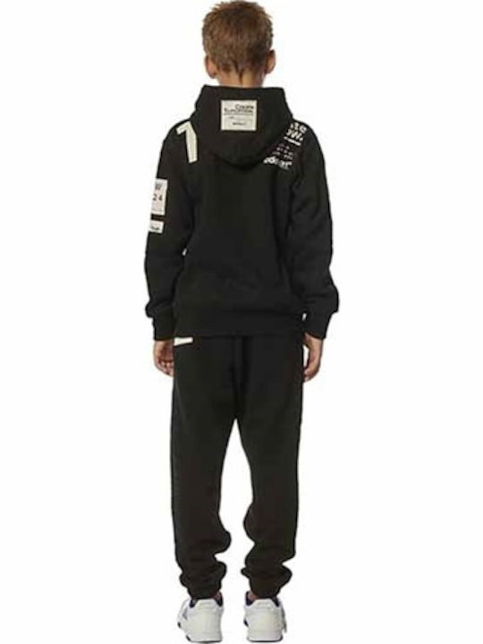 Sportlich Kinderstrickjacke Baumwolle mit Kapuze Schwarz