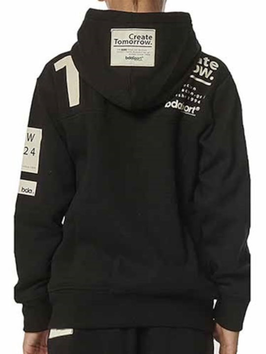 Sportlich Kinderstrickjacke Baumwolle mit Kapuze Schwarz