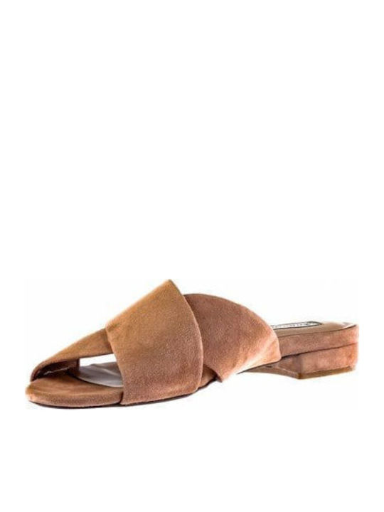 Leder Flache Sandalen für Damen in Tabac Braun Farbe