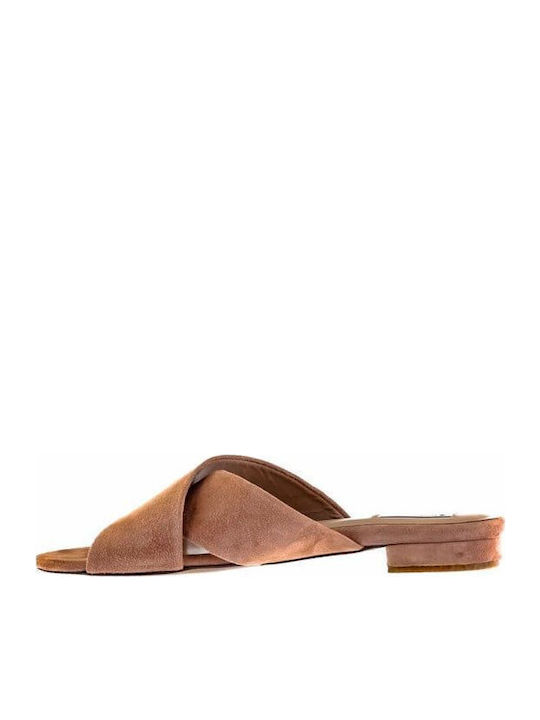 Leder Flache Sandalen für Damen in Tabac Braun Farbe