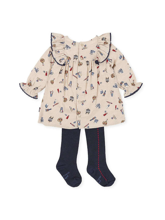 Tutto Piccolo Kids Dress Set with Tights Long Sleeve beige