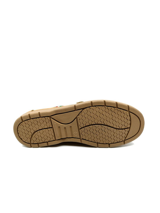 In Fashion Boys Leather Moccasins with Velcro Footwear Tabac Brown