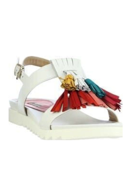 Leather Women's Flat Sandals in White Color