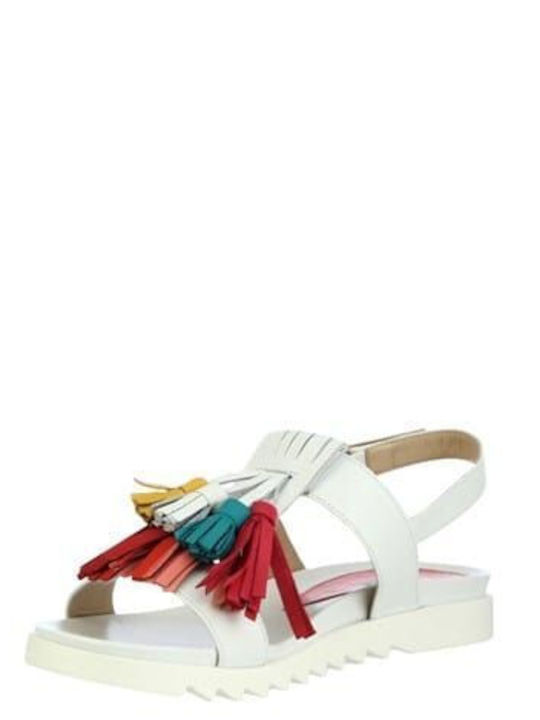 Leather Women's Flat Sandals in White Color