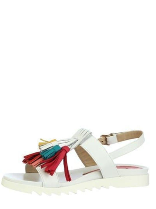Leather Women's Flat Sandals in White Color