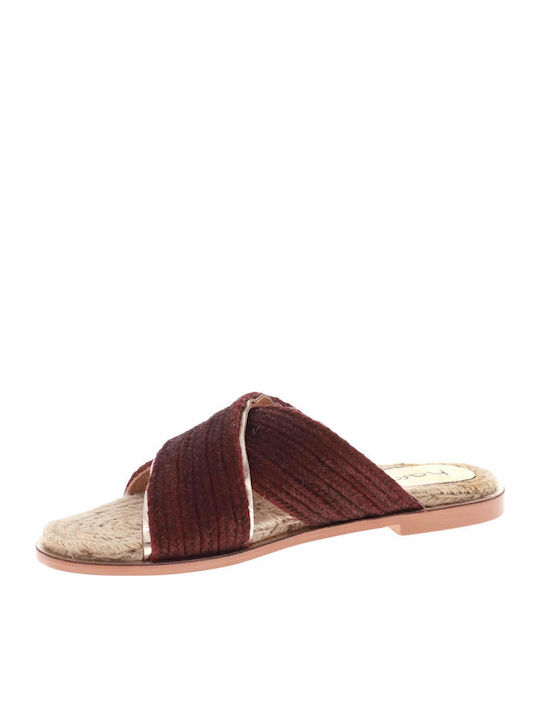 Leather Women's Flat Sandals in Burgundy Color