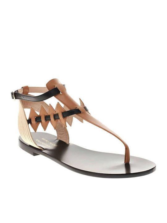 Elvira Di Gaia X Kiss Leder Flache Sandalen für Damen in Beige Farbe