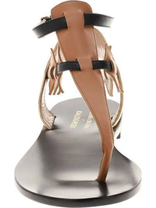 Elvira Di Gaia X Kiss Leder Flache Sandalen für Damen in Beige Farbe