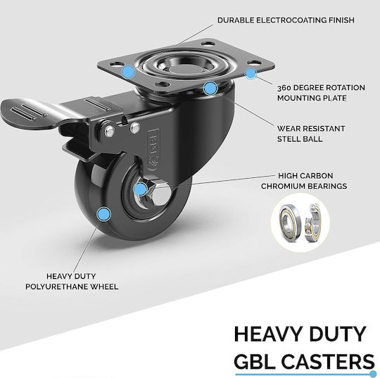 Plastic Furniture Wheel Suitable for Wheeled Black 5x5cm 4buc