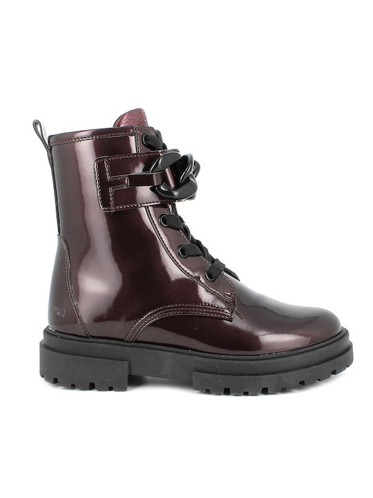 Primigi Kids Leather Military Boots with Zipper Burgundy