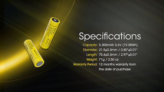 NiteCore NL2153 Επαναφορτιζόμενη Μπαταρία 21700 Li-ion 5300mAh 3.6V 1τμχ