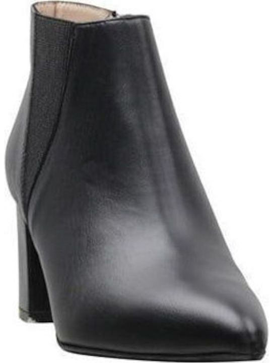 Leather Women's Ankle Boots with Medium Heel Black