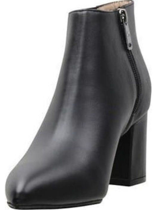 Leather Women's Ankle Boots with Medium Heel Black