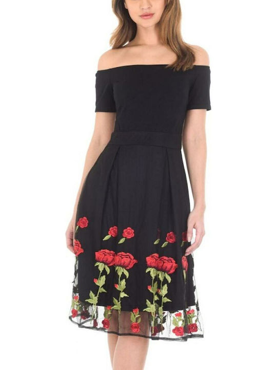 Ax Paris Midi Kleid Schwarz