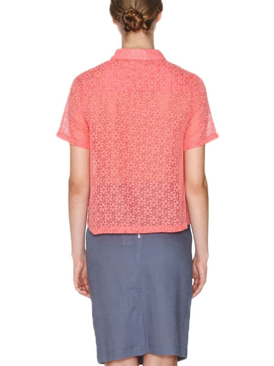 Pepaloves Women's Floral Short Sleeve Shirt coral