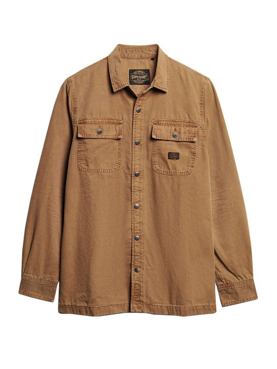 D3 Ovin Μακρυμάνικo Βαμβακερό Overshirt σε Στενή Γραμμή Brown