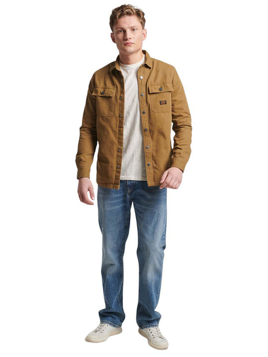 D3 Ovin Μακρυμάνικo Βαμβακερό Overshirt σε Στενή Γραμμή Brown