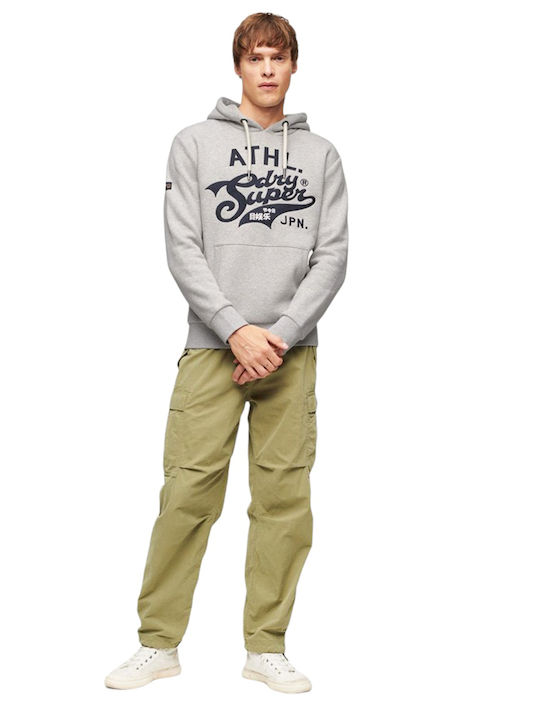 Ovin Athletic Script Graphic Sweatshirt with Hood Grey