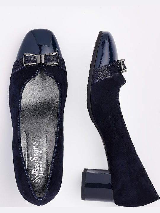 Leder Pumps mit flachem Absatz Blau