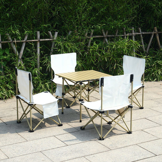 Folding Aluminum Table Set for Camping Folding 70x40x40cm Beige 5 Pieces