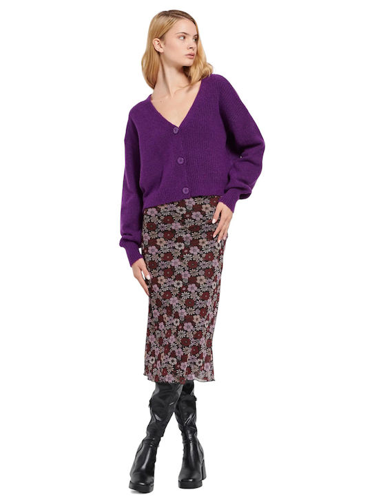 Women's Knitted Cardigan with Buttons Purple