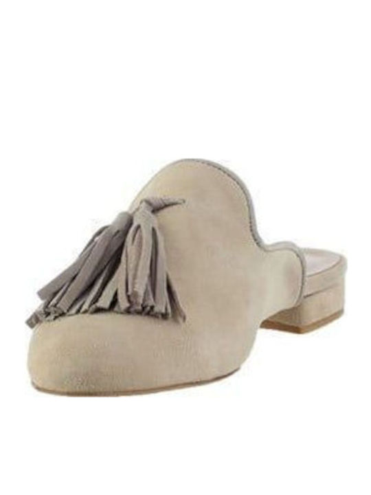 Flat Δερμάτινα Mules Taupe