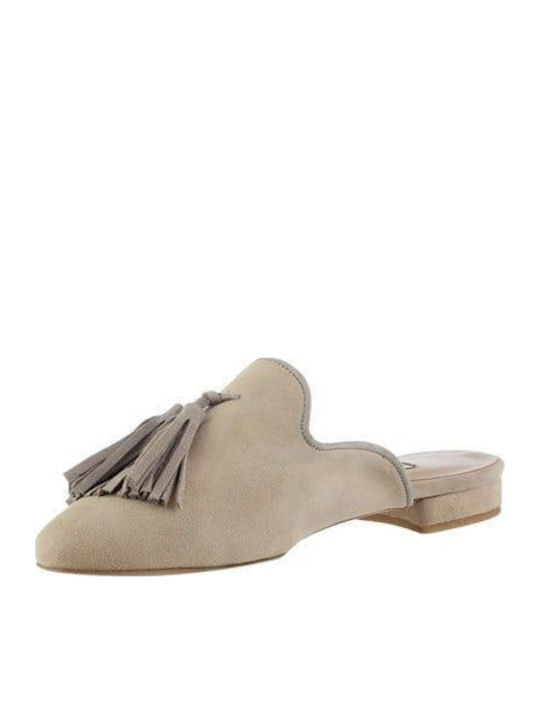 Flat Δερμάτινα Mules Taupe