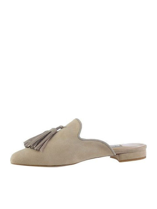 Flat Δερμάτινα Mules Taupe