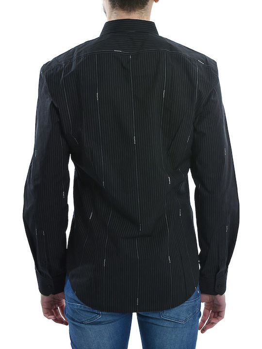 Long-sleeved Cotton Shirt Striped Black