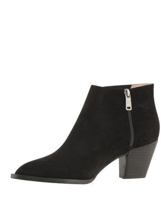 Leather Women's Ankle Boots with Medium Heel Black