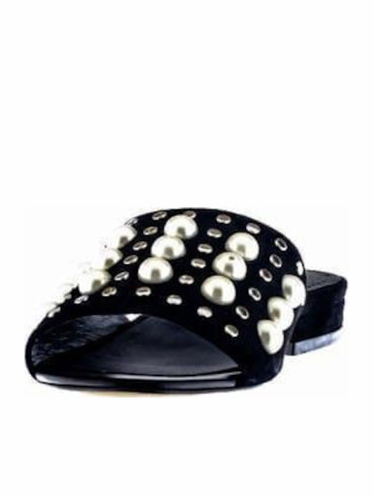 Leder Flache Sandalen für Damen in Schwarz Farbe