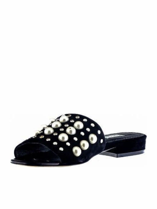 Leder Flache Sandalen für Damen in Schwarz Farbe