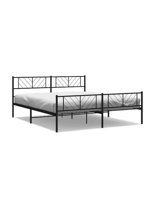 Κρεβάτι King Size Μεταλλικό Μαύρο με Τάβλες για Στρώμα 193x20cm