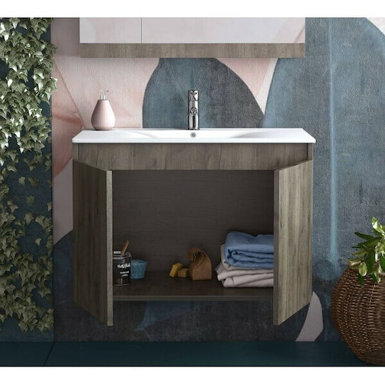 Drop Magnolia S 60 Πάγκος με Νιπτήρα & Καθρέπτη Μ60xΒ45xΥ50cm Walnut