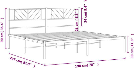 Pat King Size Metalic Alb Cu Plăci Pentru Saltea 190x200cm