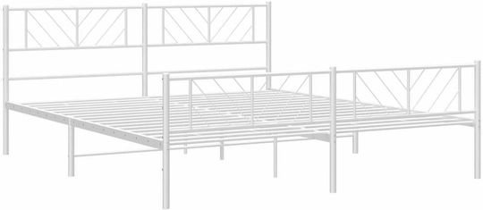 Pat King Size Metalic Alb Cu Plăci Pentru Saltea 183x213cm