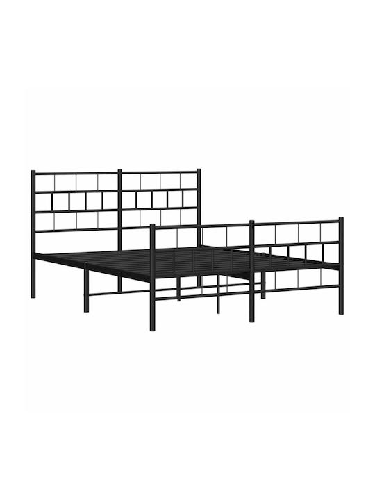 Double Metal Bed Black with Slats for Mattress 135x190cm
