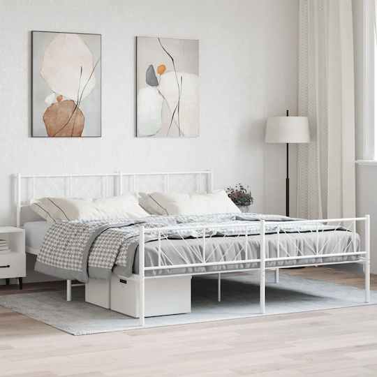 Pat King Size Metalic Alb Cu Plăci Pentru Saltea 183x213cm