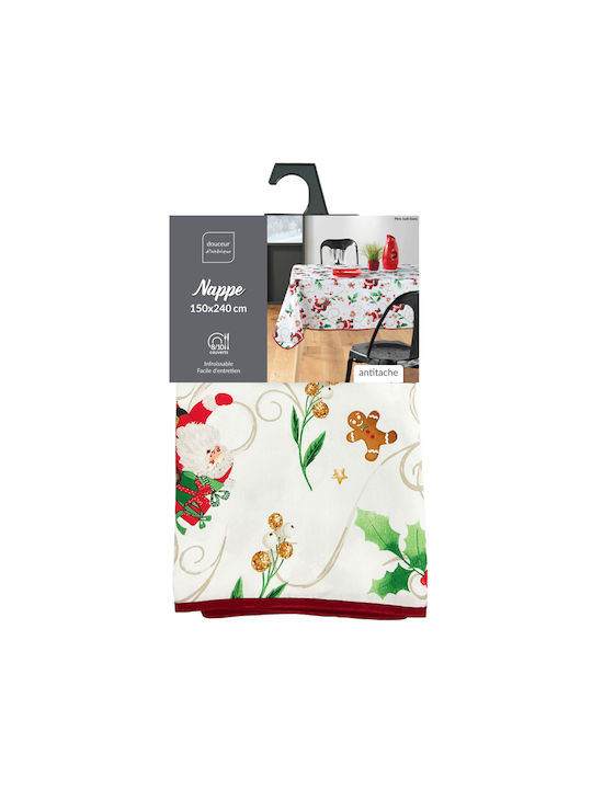 Christmas Stain-resistant Tablecloth Fabric White L300xW150cm.