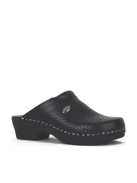 Comfort Way Shoes Γυναικεία Δερμάτινα Ανατομικά Σαμπό Μαύρα