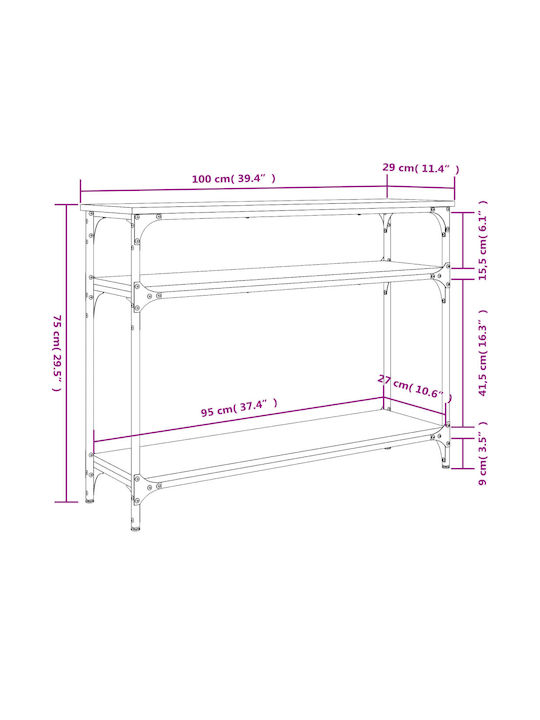 Console Table Wood & Metal Smoky Oak L100xW29xH75cm