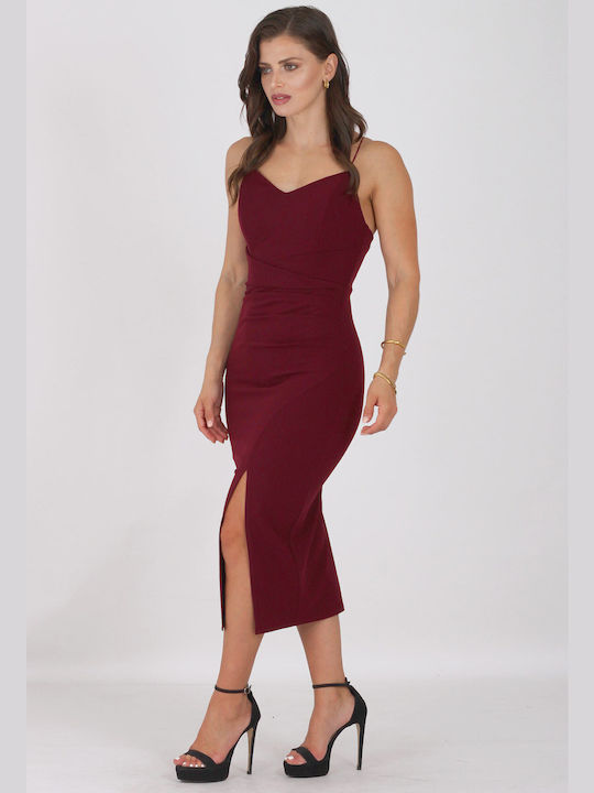 On Line Midi Dress with Slit Burgundy