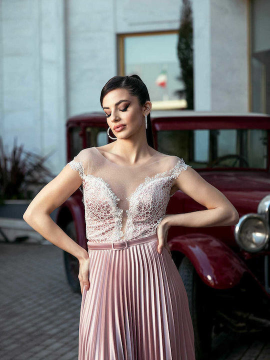 RichgirlBoudoir Καλοκαιρινό Maxi Βραδινό Φόρεμα Σατέν με Διαφάνεια Κρακελέ