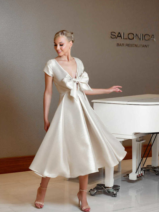 Summer Midi Dress for Wedding - Christening Satin Gold